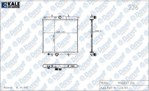 KALE 2038011AB Su Radyatoru Peugeot 206 1.1 / 1.4 / 1.6 16v (Musursuz) 98-> Ac (Al/Pl/Brz)